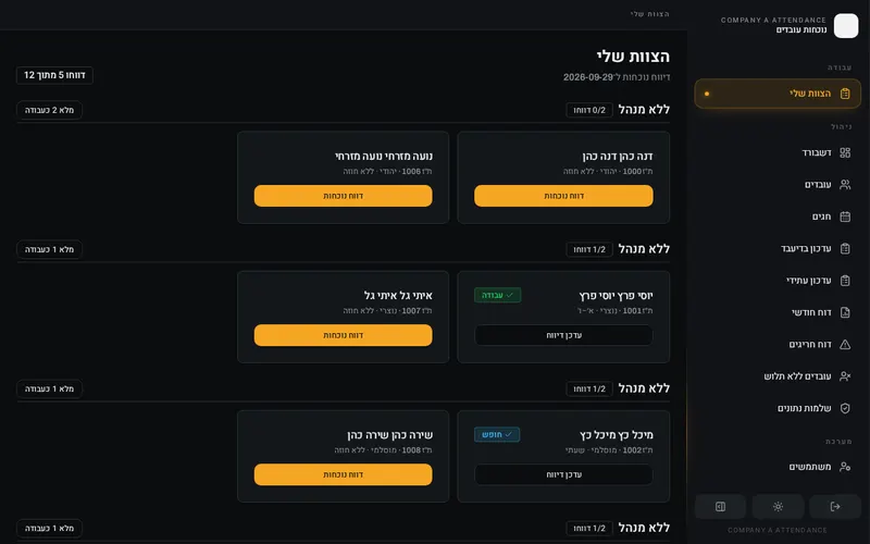 מערכת נוכחות לעובדים בשטח, לפי פרויקט